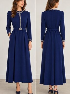 Vintage St. John by Marie Gray Santana Knit Embellished Maxi Dress 8